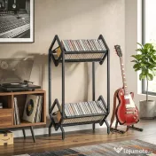 HOMCOM Organizator CD-uri pentru 50 CD-uri, Organizator Viniluri 2 Niveluri din Metal pentru DVD-uri, Cărți, Albume, Negru | Aosom Romania 