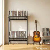 HOMCOM Organizator CD-uri pentru 50 CD-uri, Organizator Viniluri 2 Niveluri din Metal pentru DVD-uri, Cărți, Albume, Negru | Aosom Romania 