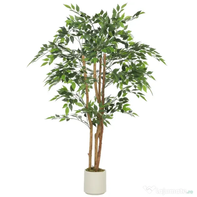 HOMCOM Plantă Artificială Banian cu Ramuri Modelabile din PEVA și Lemn, 65 x 65 x 150 cm, Verde