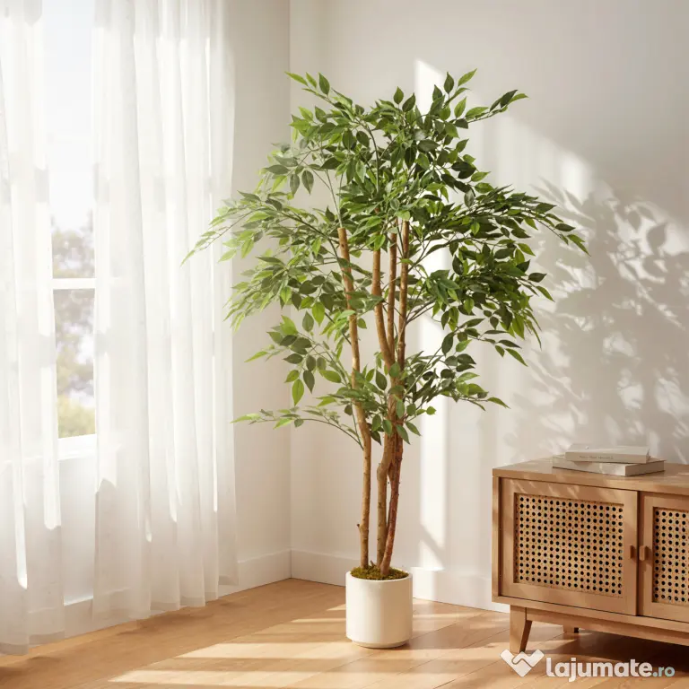 HOMCOM Plantă Artificială Banian cu Ramuri Modelabile din PEVA și Lemn, 65 x 65 x 150 cm, Verde