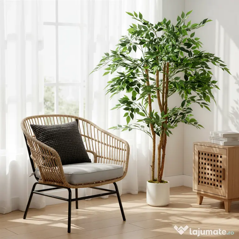HOMCOM Plantă Artificială Banian cu Ramuri Modelabile din PEVA și Lemn, 65 x 65 x 150 cm, Verde