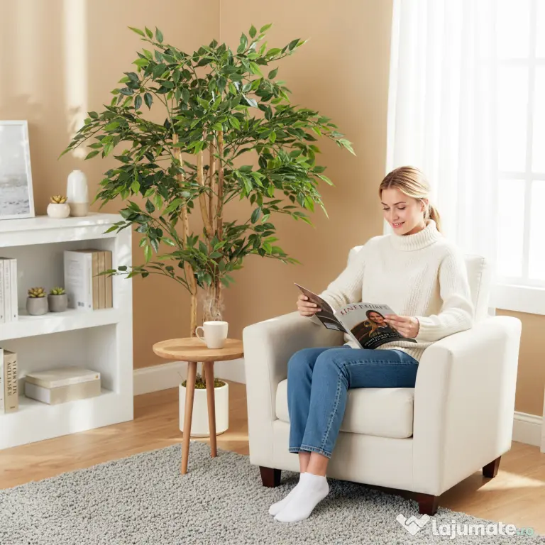 HOMCOM Plantă Artificială Banian cu Ramuri Modelabile din PEVA și Lemn, 65 x 65 x 150 cm, Verde