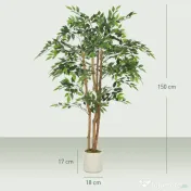 HOMCOM Plantă Artificială Banian din PEVA și Lemn cu Ramuri Modelabile și Ghiveci Alb din PP și Ciment | Aosom Romania 
