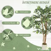 HOMCOM Plantă Artificială Banian din PEVA și Lemn cu Ramuri Modelabile și Ghiveci Alb din PP și Ciment | Aosom Romania 