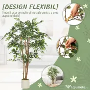 HOMCOM Plantă Artificială Banian din PEVA și Lemn cu Ramuri Modelabile și Ghiveci Alb din PP și Ciment | Aosom Romania 