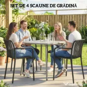 Set 4 Scaune de Grădină Outsunny Stivuibile din PP Rezistent la Razele UV, Scaune de Luat Masa pentru Exterior cu Spătar Ergonomic cu Lamele și Brațe, pentru Terasă, Balcon, Grădină, 55x58,5x81,5 cm, Negru | Aosom Romania 