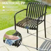 Set 4 Scaune de Grădină Outsunny Stivuibile din PP Rezistent la Razele UV, Scaune de Luat Masa pentru Exterior cu Spătar Ergonomic cu Lamele și Brațe, pentru Terasă, Balcon, Grădină, 55x58,5x81,5 cm, Negru | Aosom Romania 