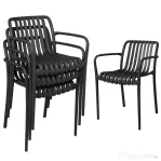Set de 4 Scaune Stivuibile Outsunny, Scaune de Luat Masa pentru Exterior cu Spătar Curbat, Șezut cu Lamele și Brațe