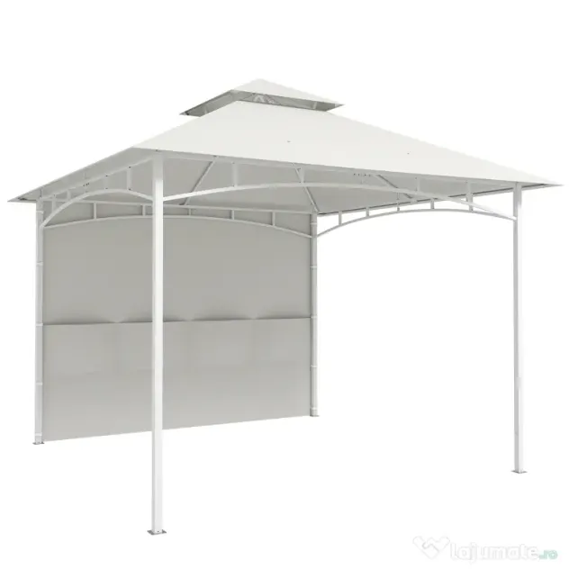 Outsunny Foișor de Grădină 3x3 m cu Corturi, Buzunare pentru Depozitare și Cârlig la Tavan, Foișor din Metal cu Acoperiș Dublu, Orificii de Drenaj, UV30+, Crem | Aosom Romania
