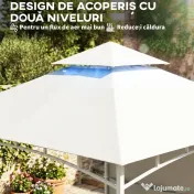 Outsunny Foișor de Grădină 3x3 m cu Corturi, Buzunare pentru Depozitare și Cârlig la Tavan, Foișor din Metal cu Acoperiș Dublu, Orificii de Drenaj, UV30+, Crem | Aosom Romania 