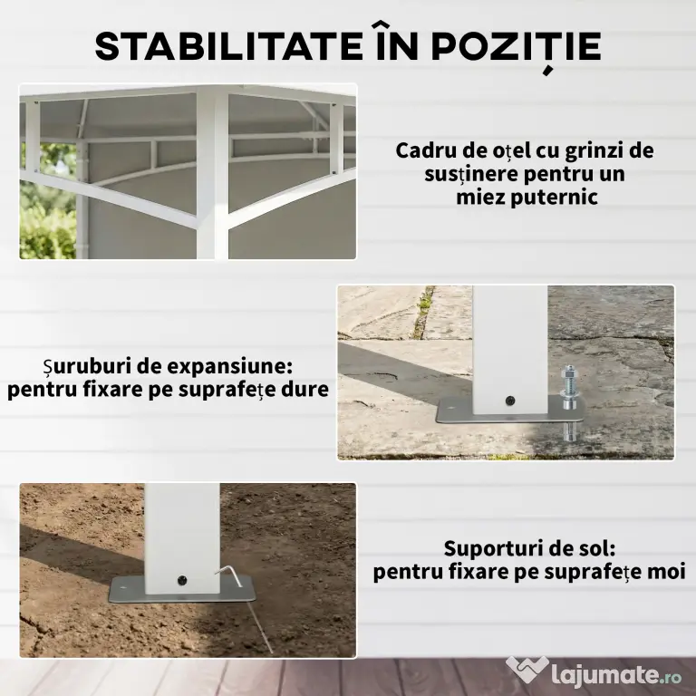 Outsunny Foișor de Grădină 3x3 m cu Corturi, Buzunare pentru Depozitare și Cârlig la Tavan, Foișor din Metal cu Acoperiș Dublu, Orificii de Drenaj, UV30+, Crem | Aosom Romania