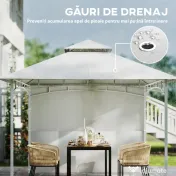 Outsunny Foișor de Grădină 3x3 m cu Corturi, Buzunare pentru Depozitare și Cârlig la Tavan, Foișor din Metal cu Acoperiș Dublu, Orificii de Drenaj, UV30+, Crem | Aosom Romania 