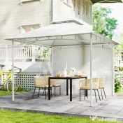 Outsunny Foișor de Grădină 3x3 m cu Corturi, Buzunare pentru Depozitare și Cârlig la Tavan, Foișor din Metal cu Acoperiș Dublu, Orificii de Drenaj, UV30+, Crem | Aosom Romania 
