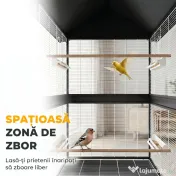 PawHut Colivie Mare pentru Păsări cu Roți, Tavă Detașabilă, Stinghii, Acoperiș și Hrănitori, pentru Papagali și Canari, Negru | Aosom Romania 