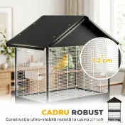PawHut Colivie Mare pentru Păsări cu Roți, Tavă Detașabilă, Stinghii, Acoperiș și Hrănitori, pentru Papagali și Canari, Negru | Aosom Romania 