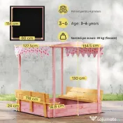 AIYAPLAY Ladă de Nisip pentru Copii 3-6 Ani cu Acoperiș cu Flamingo, Scaune Pliabile, Capac și Husă Incluse, Ladă de Joacă din Lemn de Brad, 134,5x127,5x130 cm, Roz | Aosom Romania 