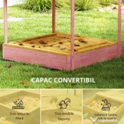 AIYAPLAY Ladă de Nisip pentru Copii 3-6 Ani cu Acoperiș cu Flamingo, Scaune Pliabile, Capac și Husă Incluse, Ladă de Joacă din Lemn de Brad, 134,5x127,5x130 cm, Roz | Aosom Romania 