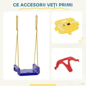 Outsunny Leagăn pentru Copii 3 în 1 de Interior și Exterior, Leagăn de Grădină pentru Bebeluși și Copii 9-36 Luni, Frânghie Reglabilă 120-180 cm și Centură de Siguranță, 42x33x120-180 cm, Albastru | Aosom Romania 