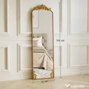 HOMCOM Oglindă de Podea Stil Baroc, 50x160 cm Oglindă de Perete și Autoportantă cu Ramă Metalică, pentru Dormitor, Living și Hol, Auriu | Aosom Romania
