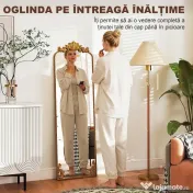HOMCOM Oglindă de Podea Stil Baroc, 50x160 cm Oglindă de Perete și Autoportantă cu Ramă Metalică, pentru Dormitor, Living și Hol, Auriu | Aosom Romania
