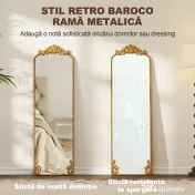 HOMCOM Oglindă de Podea Stil Baroc, 50x160 cm Oglindă de Perete și Autoportantă cu Ramă Metalică, pentru Dormitor, Living și Hol, Auriu | Aosom Romania
