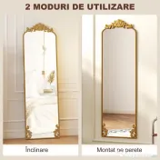 HOMCOM Oglindă de Podea Stil Baroc, 50x160 cm Oglindă de Perete și Autoportantă cu Ramă Metalică, pentru Dormitor, Living și Hol, Auriu | Aosom Romania