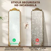 HOMCOM Oglindă de Podea Stil Baroc, 50x160 cm Oglindă de Perete și Autoportantă cu Ramă Metalică, pentru Dormitor, Living și Hol, Auriu | Aosom Romania