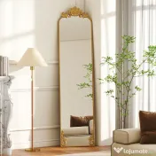 HOMCOM Oglindă de Podea Stil Baroc, 50x160 cm Oglindă de Perete și Autoportantă cu Ramă Metalică, pentru Dormitor, Living și Hol, Auriu | Aosom Romania