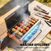 Outsunny Grătar Portabil cu Cărbune, Tava Detașabilă, din Oțel Inoxidabil și Metal, 50,5x34x33 cm, Negru | Aosom Romania