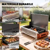 Outsunny Grătar Portabil cu Cărbune, Tava Detașabilă, din Oțel Inoxidabil și Metal, 50,5x34x33 cm, Negru | Aosom Romania
