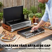 Outsunny Grătar Portabil cu Cărbune, Tava Detașabilă, din Oțel Inoxidabil și Metal, 50,5x34x33 cm, Negru | Aosom Romania