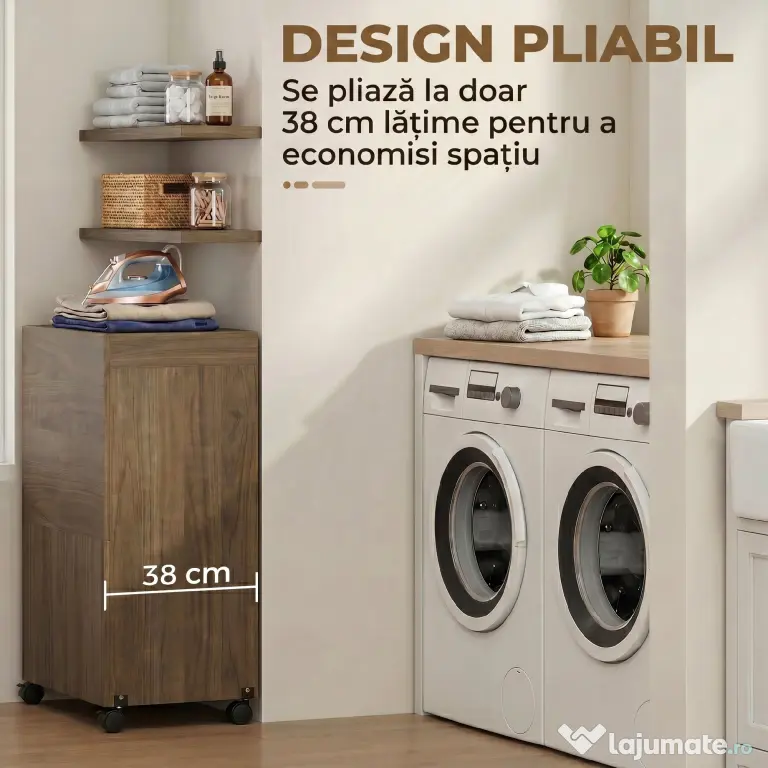 HOMCOM Dulap Masă de Călcat Pliabil cu Suport pentru Fier și Haine cu Compartiment Deschis, 154x55x87 cm, Maro | Aosom Romania