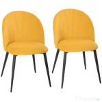 HOMCOM Set 2 Scaune de Dining Tapițate cu Spătar în Formă de Scoică din Catifea, 52x55x79 cm, Galben