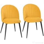 HOMCOM Set 2 Scaune pentru Sufragerie din Catifea, Scaune de Bucătărie cu Spătar Curbat în Formă de Scoică, Picioare din Oțel, Stil Nordic, Scaun Tapițat pentru Bucătărie, Dormitor, Living, Galben | Aosom Romania 