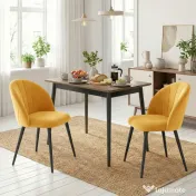 HOMCOM Set 2 Scaune pentru Sufragerie din Catifea, Scaune de Bucătărie cu Spătar Curbat în Formă de Scoică, Picioare din Oțel, Stil Nordic, Scaun Tapițat pentru Bucătărie, Dormitor, Living, Galben | Aosom Romania 