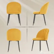 HOMCOM Set 2 Scaune pentru Sufragerie din Catifea, Scaune de Bucătărie cu Spătar Curbat în Formă de Scoică, Picioare din Oțel, Stil Nordic, Scaun Tapițat pentru Bucătărie, Dormitor, Living, Galben | Aosom Romania 