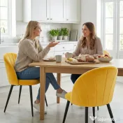 HOMCOM Set 2 Scaune pentru Sufragerie din Catifea, Scaune de Bucătărie cu Spătar Curbat în Formă de Scoică, Picioare din Oțel, Stil Nordic, Scaun Tapițat pentru Bucătărie, Dormitor, Living, Galben | Aosom Romania 