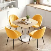 HOMCOM Set 2 Scaune pentru Sufragerie din Catifea, Scaune de Bucătărie cu Spătar Curbat în Formă de Scoică, Picioare din Oțel, Stil Nordic, Scaun Tapițat pentru Bucătărie, Dormitor, Living, Galben | Aosom Romania 