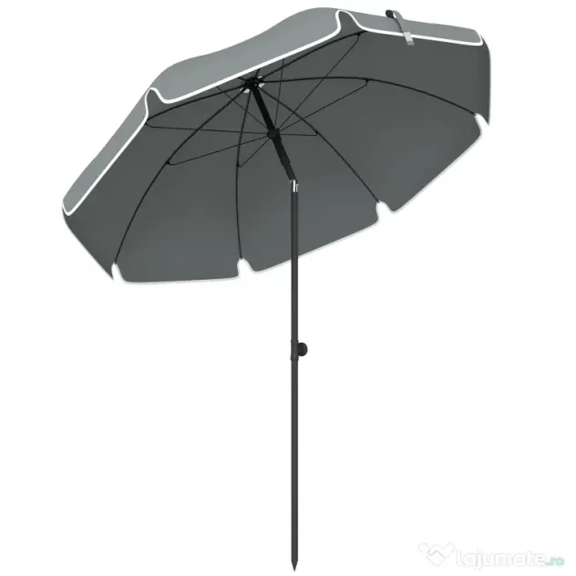 Outsunny Umbrelă de Plajă Inclinabilă cu Ancoră pentru Nisip și Geantă de Transport, Ø150x185 cm, Gri Închis | Aosom Romania