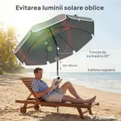 Outsunny Umbrelă de Plajă Inclinabilă cu Ancoră pentru Nisip și Geantă de Transport, Ø150x185 cm, Gri Închis | Aosom Romania