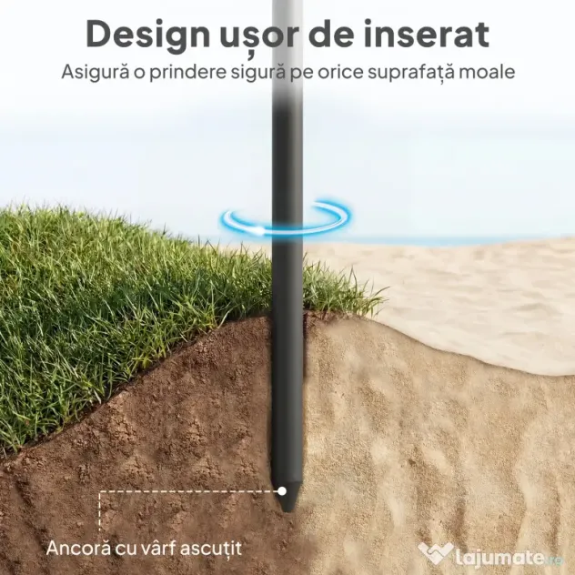 Outsunny Umbrelă de Plajă Inclinabilă cu Ancoră pentru Nisip și Geantă de Transport, Ø150x185 cm, Gri Închis | Aosom Romania