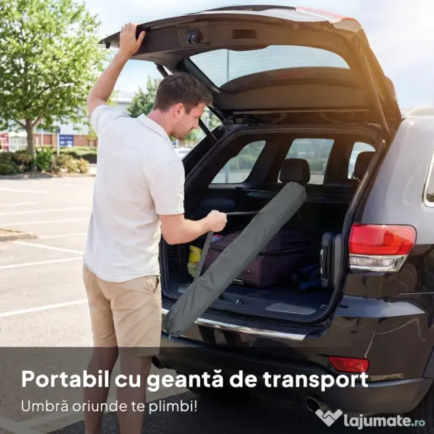 Outsunny Umbrelă de Plajă Inclinabilă cu Ancoră pentru Nisip și Geantă de Transport, Ø150x185 cm, Gri Închis | Aosom Romania