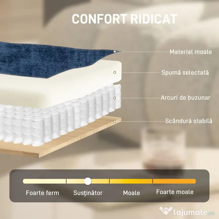 HOMCOM Fotoliu de Living Pivotant Îmbrăcat în Chenilă cu Șezut Lat, Fotoliu Modern pentru Dormitor cu Picioare Metalice, Albastru Închis | Aosom Romania