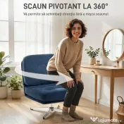HOMCOM Fotoliu de Living Pivotant Îmbrăcat în Chenilă cu Șezut Lat, Fotoliu Modern pentru Dormitor cu Picioare Metalice, Albastru Închis | Aosom Romania 