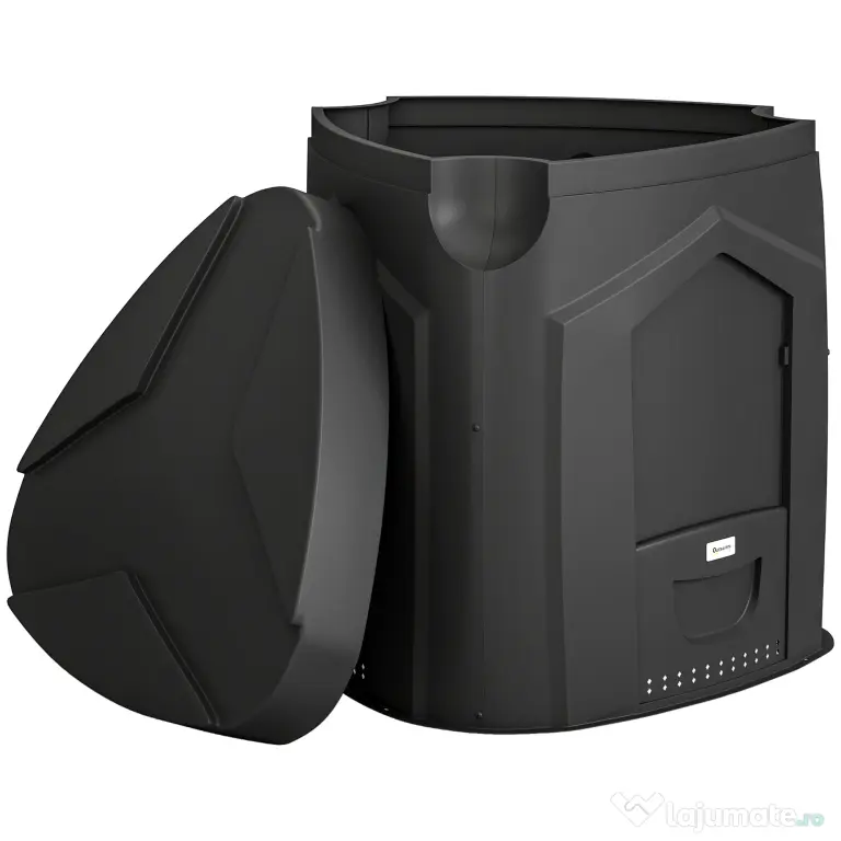 Outsunny Compostor de Grădină 240L Triunghiular Rotativ cu 66 Guri de Aerisire și 3 Uși, din PP, 78x75x78 cm, Negru