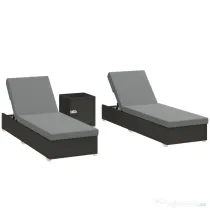 Outsunny Set 2 Șezlonguri de Grădină din Ratan cu Măsuță Laterală și Spătar Reglabil, 184x60x22 cm, Gri Închis | Aosom Romania