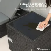 Outsunny Set 2 Șezlonguri de Grădină din Ratan cu Măsuță Laterală și Spătar Reglabil, 184x60x22 cm, Gri Închis | Aosom Romania
