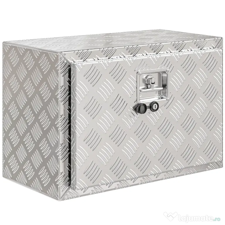 HOMCOM Cutie pentru Unelte de 76L din Aluminiu cu Încuietoare, 2 Chei și Mâner Lateral, 60,9x35,5x40,6 cm, Argintiu