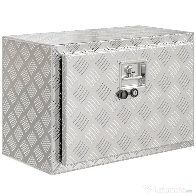 HOMCOM Cutie pentru Unelte de 76L din Aluminiu cu Încuietoare, 2 Chei și Mâner Lateral, 60,9x35,5x40,6 cm, Argintiu
