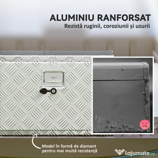 HOMCOM Cutie pentru Unelte de 76L din Aluminiu cu Încuietoare, 2 Chei și Mâner Lateral, 60,9x35,5x40,6 cm, Argintiu